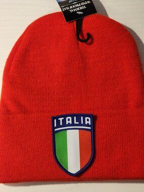 ITALIA Patched Knit Cuffed Beanie in Red